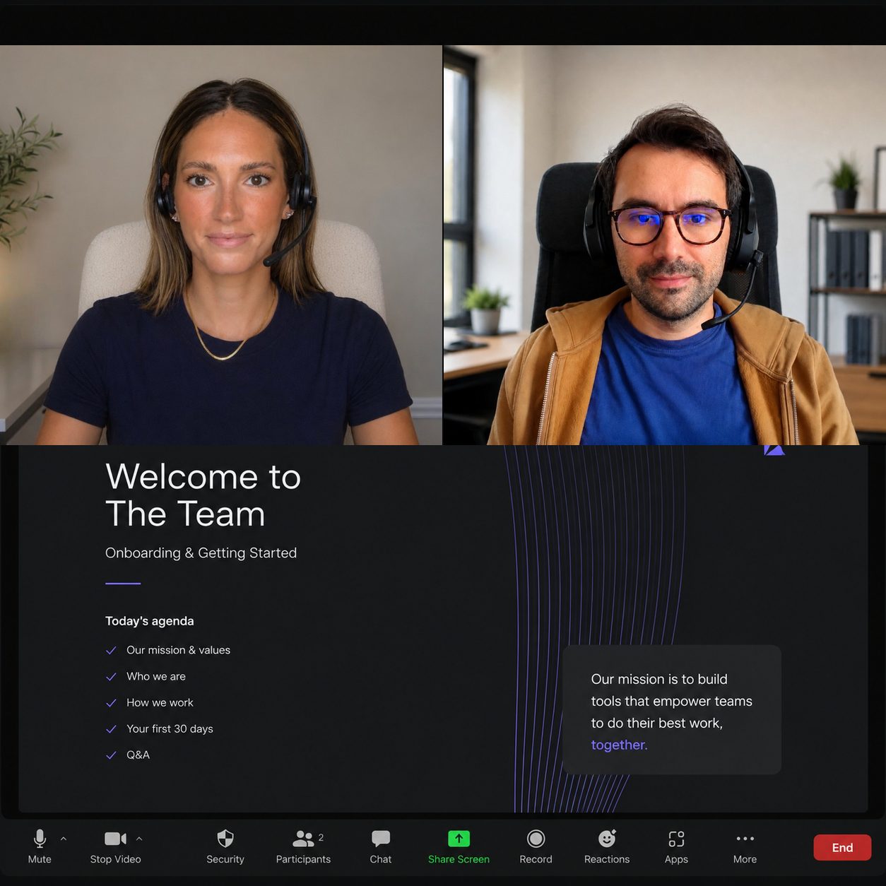 Molly and Daniel on a welcome-to-the-team onboarding call